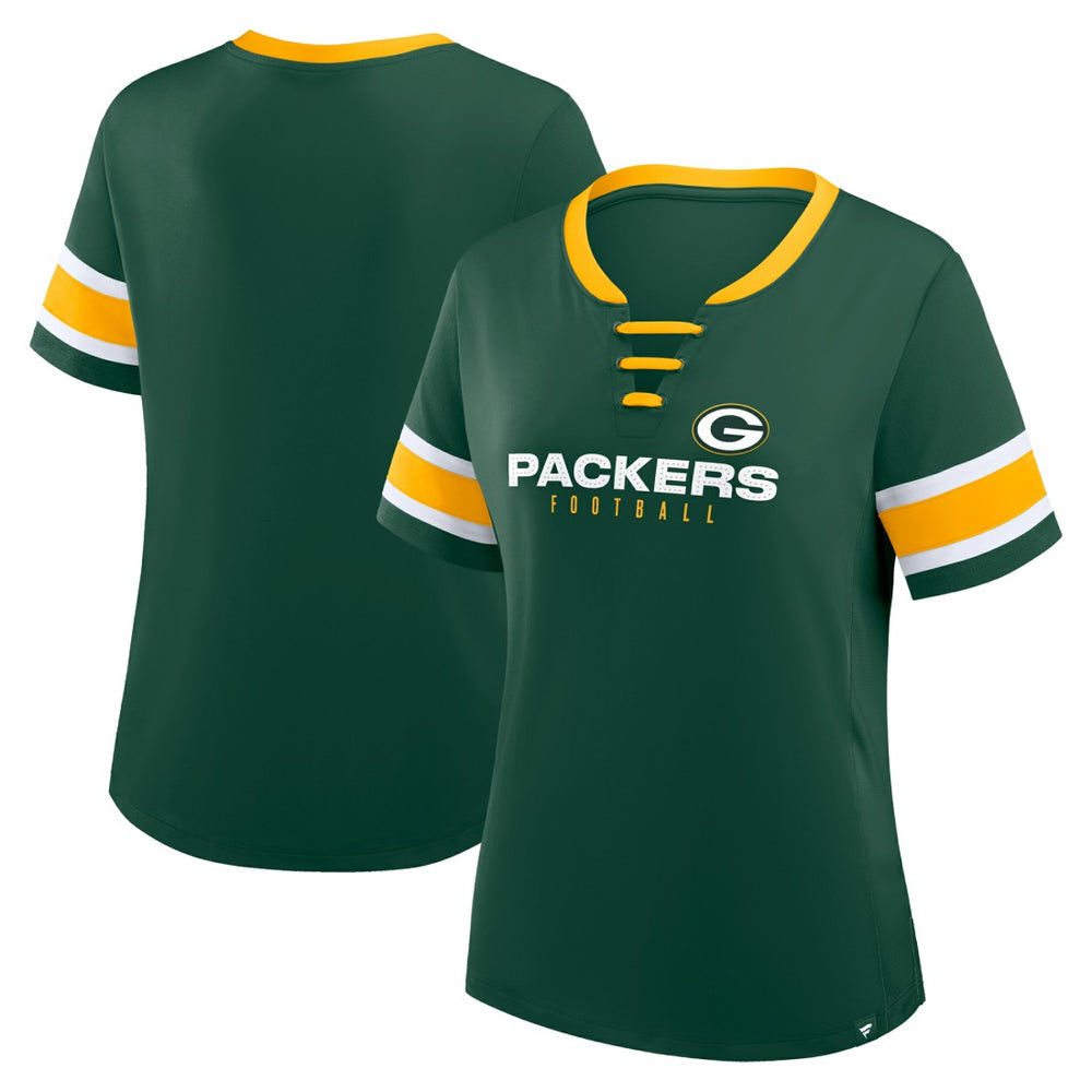 Green Bay Packers Women's Redzone Draw Play Athena Lace-Up T-Shirt Green | Fanatics