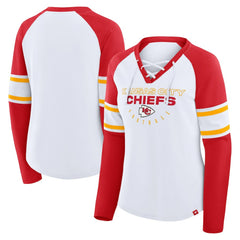 Kansas City Chiefs Women's Redzone Blitz Package Raglan Lace-Up V-Neck Long Sleeve T-Shirt White/Red | Fanatics