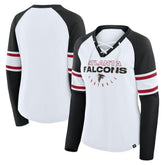 Atlanta Falcons Women's Redzone Blitz Package Raglan Lace-Up V-Neck Long Sleeve T-Shirt White/Black | Fanatics