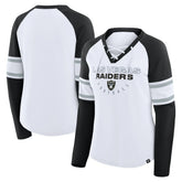 Las Vegas Raiders Women's Redzone Blitz Package Raglan Lace-Up V-Neck Long Sleeve T-Shirt White/Black | Fanatics
