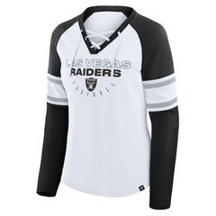 Las Vegas Raiders Women's Redzone Blitz Package Raglan Lace-Up V-Neck Long Sleeve T-Shirt White/Black | Fanatics