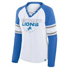 Detroit Lions Women's Redzone Blitz Package Raglan Lace-Up V-Neck Long Sleeve T-Shirt White/Blue | Fanatics