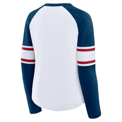 Houston Texans Women's Redzone Blitz Package Raglan Lace-Up V-Neck Long Sleeve T-Shirt White/Navy | Fanatics