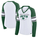 New York Jets Women's Redzone Blitz Package Raglan Lace-Up V-Neck Long Sleeve T-Shirt White/Green | Fanatics