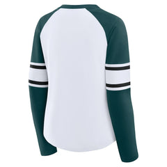 Philadelphia Eagles Women's Redzone Blitz Package Raglan Lace-Up V-Neck Long Sleeve T-Shirt White/Green | Fanatics