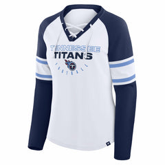 Tennessee Titans Women's Redzone Blitz Package Raglan Lace-Up V-Neck Long Sleeve T-Shirt White/Navy | Fanatics