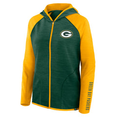 Green Bay Packers Women's Redzone End Around Pass Raglan Full-Zip Hoodie Green/Gold | Fanatics
