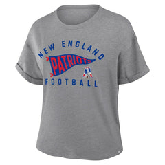 New England Patriots Women's Pennant Wave Tribute Tri-Blend Boxy T-Shirt Heather Gray | Fanatics