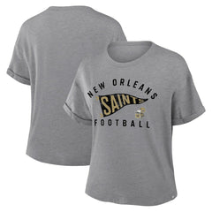 New Orleans Saints Women's Pennant Wave Tribute Tri-Blend Boxy T-Shirt Heather Gray | Fanatics