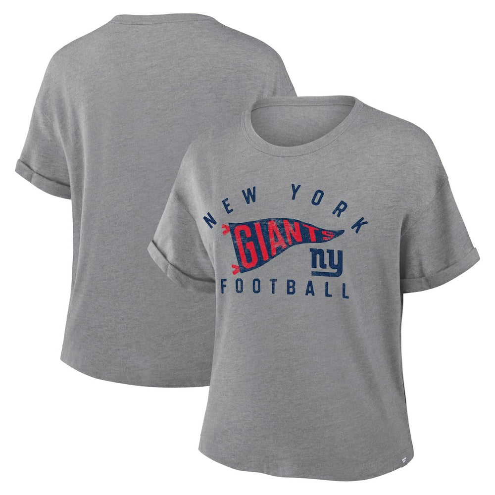 New York Giants Women's Pennant Wave Tribute Tri-Blend Boxy T-Shirt Heather Gray | Fanatics