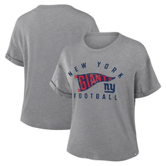 New York Giants Women's Pennant Wave Tribute Tri-Blend Boxy T-Shirt Heather Gray | Fanatics