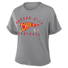 Kansas City Chiefs Women's Pennant Wave Tribute Tri-Blend Boxy T-Shirt Heather Gray | Fanatics