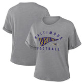 Baltimore Ravens Women's Pennant Wave Tribute Tri-Blend Boxy T-Shirt Heather Gray | Fanatics