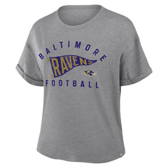 Baltimore Ravens Women's Pennant Wave Tribute Tri-Blend Boxy T-Shirt Heather Gray | Fanatics