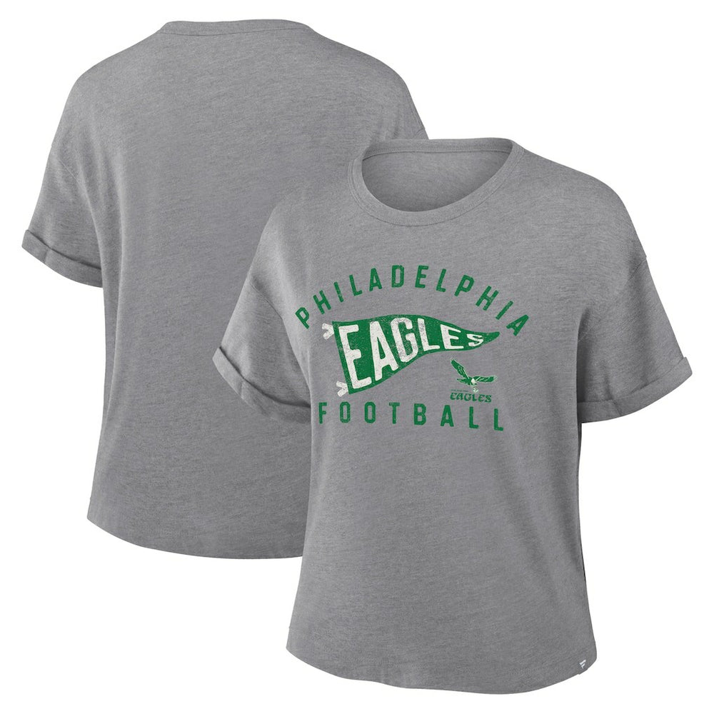 Philadelphia Eagles Women's Pennant Wave Tribute Tri-Blend Boxy T-Shirt Heather Gray | Fanatics
