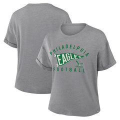 Philadelphia Eagles Women's Pennant Wave Tribute Tri-Blend Boxy T-Shirt Heather Gray | Fanatics