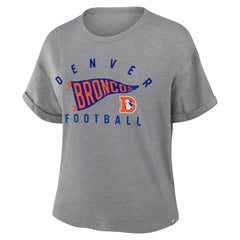 Denver Broncos Women's Pennant Wave Tribute Tri-Blend Boxy T-Shirt Heather Gray | Fanatics