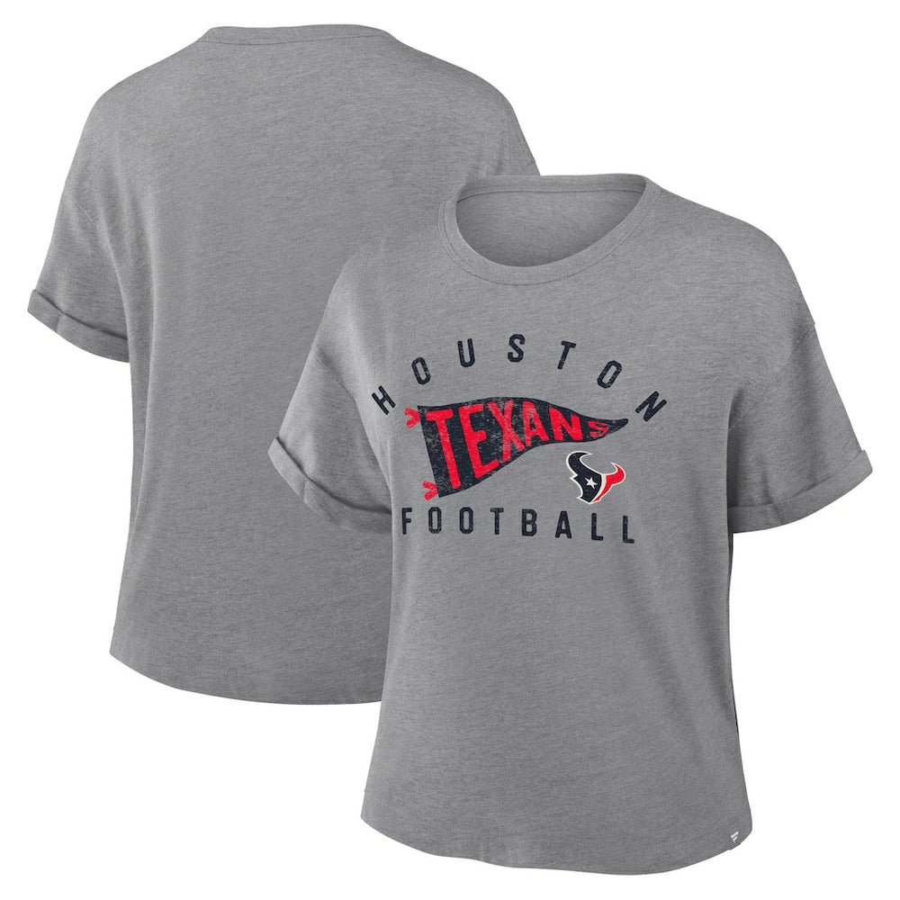 Houston Texans Women's Pennant Wave Tribute Tri-Blend Boxy T-Shirt Heather Gray | Fanatics