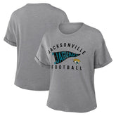 Jacksonville Jaguars Women's Pennant Wave Tribute Tri-Blend Boxy T-Shirt Heather Gray | Fanatics