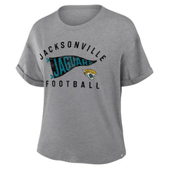 Jacksonville Jaguars Women's Pennant Wave Tribute Tri-Blend Boxy T-Shirt Heather Gray | Fanatics