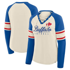 Buffalo Bills Women's Hometown Gridiron Hero Raglan Lace-Up V-Neck Long Sleeve T-Shirt Cream/Royal | Fanatics