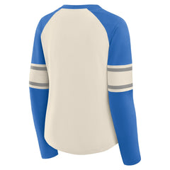 Detroit Lions Women's Hometown Gridiron Hero Raglan Lace-Up V-Neck Long Sleeve T-Shirt Cream/Blue | Fanatics