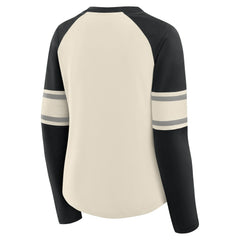 Las Vegas Raiders Women's Hometown Gridiron Hero Raglan Lace-Up V-Neck Long Sleeve T-Shirt Cream/Black | Fanatics