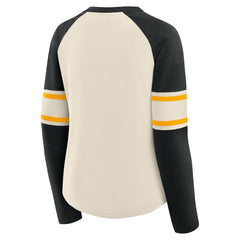 Pittsburgh Steelers Women's Hometown Gridiron Hero Raglan Lace-Up V-Neck Long Sleeve T-Shirt Cream/Black | Fanatics