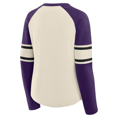 Baltimore Ravens Women's Hometown Gridiron Hero Raglan Lace-Up V-Neck Long Sleeve T-Shirt Cream/Purple | Fanatics
