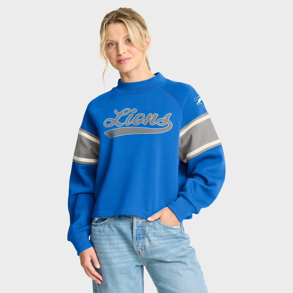 Detroit Lions Oversized Hometown Toss Sweep Mock Neck Pullover Blue | Fanatics