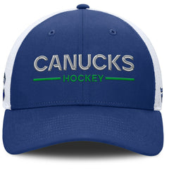 Vancouver Canucks Fanatics Authentic Pro Rink Lockup Adjustable Trucker Hat - Blue/White - NHL
