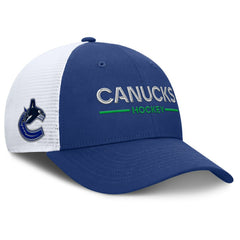 Vancouver Canucks Fanatics Authentic Pro Rink Lockup Adjustable Trucker Hat - Blue/White - NHL