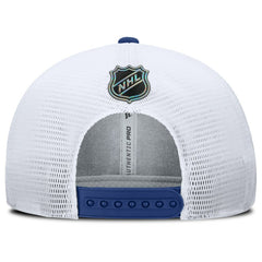 Vancouver Canucks Fanatics Authentic Pro Rink Lockup Adjustable Trucker Hat - Blue/White - NHL