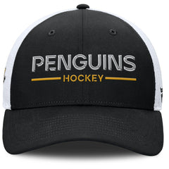 Pittsburgh Penguins Fanatics Authentic Pro Rink Lockup Adjustable Trucker Hat - Black/White - NHL