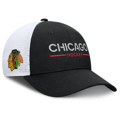 Chicago Blackhawks Fanatics Authentic Pro Rink Lockup Adjustable Trucker Hat - Black/White - NHL
