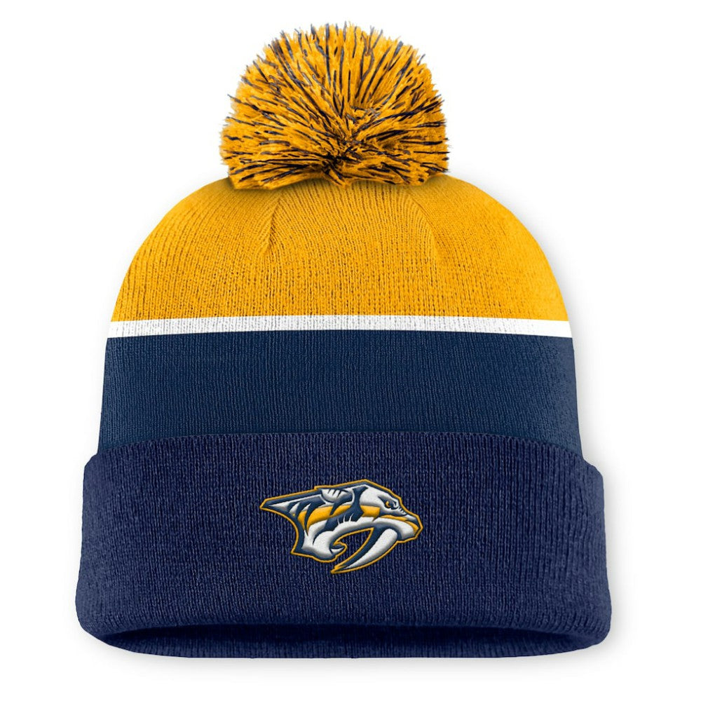 Nashville Predators Fanatics Authentic Pro Rink Cuffed Knit Hat with Pom - Navy - NHL