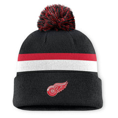 Detroit Red Wings Fanatics Authentic Pro Rink Cuffed Knit Hat with Pom - Black - NHL