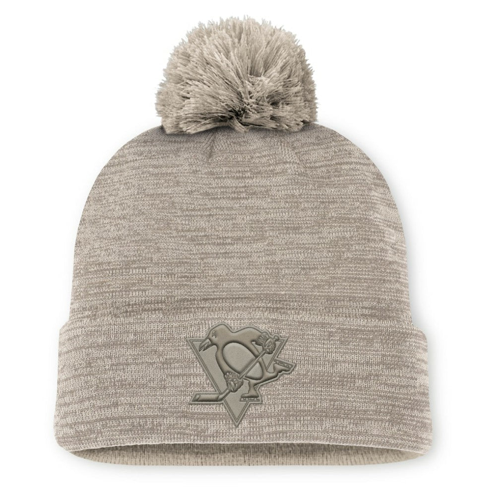 Pittsburgh Penguins Fanatics Authentic Pro Road Cuffed Knit Hat with Pom - Tan - NHL