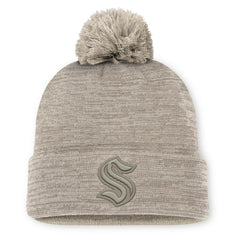Seattle Kraken Fanatics Authentic Pro Road Cuffed Knit Hat with Pom - Tan - NHL