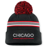 Chicago Blackhawks Fanatics Women's Authentic Pro Rink Cuffed Knit Hat with Pom - Black - NHL