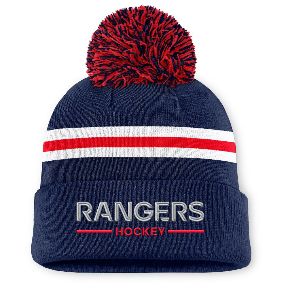 New York Rangers Fanatics Women's Authentic Pro Rink Cuffed Knit Hat with Pom - Navy - NHL