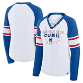 Chicago Cubs Fanatics Women's Blitz Package Raglan Lace-Up V-Neck Long Sleeve T-Shirt - MLB