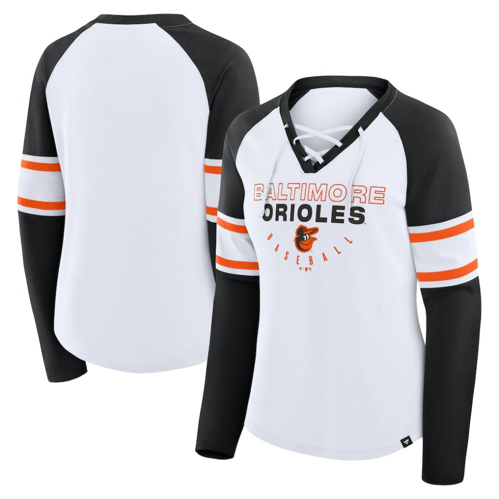 Baltimore Orioles Fanatics Women's Blitz Package Raglan Lace-Up V-Neck Long Sleeve T-Shirt - MLB