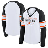 Baltimore Orioles Fanatics Women's Blitz Package Raglan Lace-Up V-Neck Long Sleeve T-Shirt - MLB