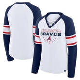 Atlanta Braves Fanatics Women's Blitz Package Raglan Lace-Up V-Neck Long Sleeve T-Shirt - MLB