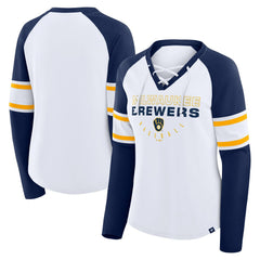 Milwaukee Brewers Fanatics Women's Blitz Package Raglan Lace-Up V-Neck Long Sleeve T-Shirt - MLB