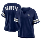 Dallas Cowboys Women's Redzone Bling Stripe Sleeve Notch Neck T-Shirt Navy | Fanatics