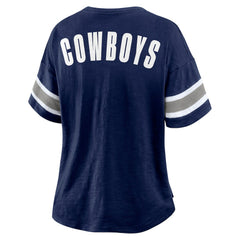 Dallas Cowboys Women's Redzone Bling Stripe Sleeve Notch Neck T-Shirt Navy | Fanatics