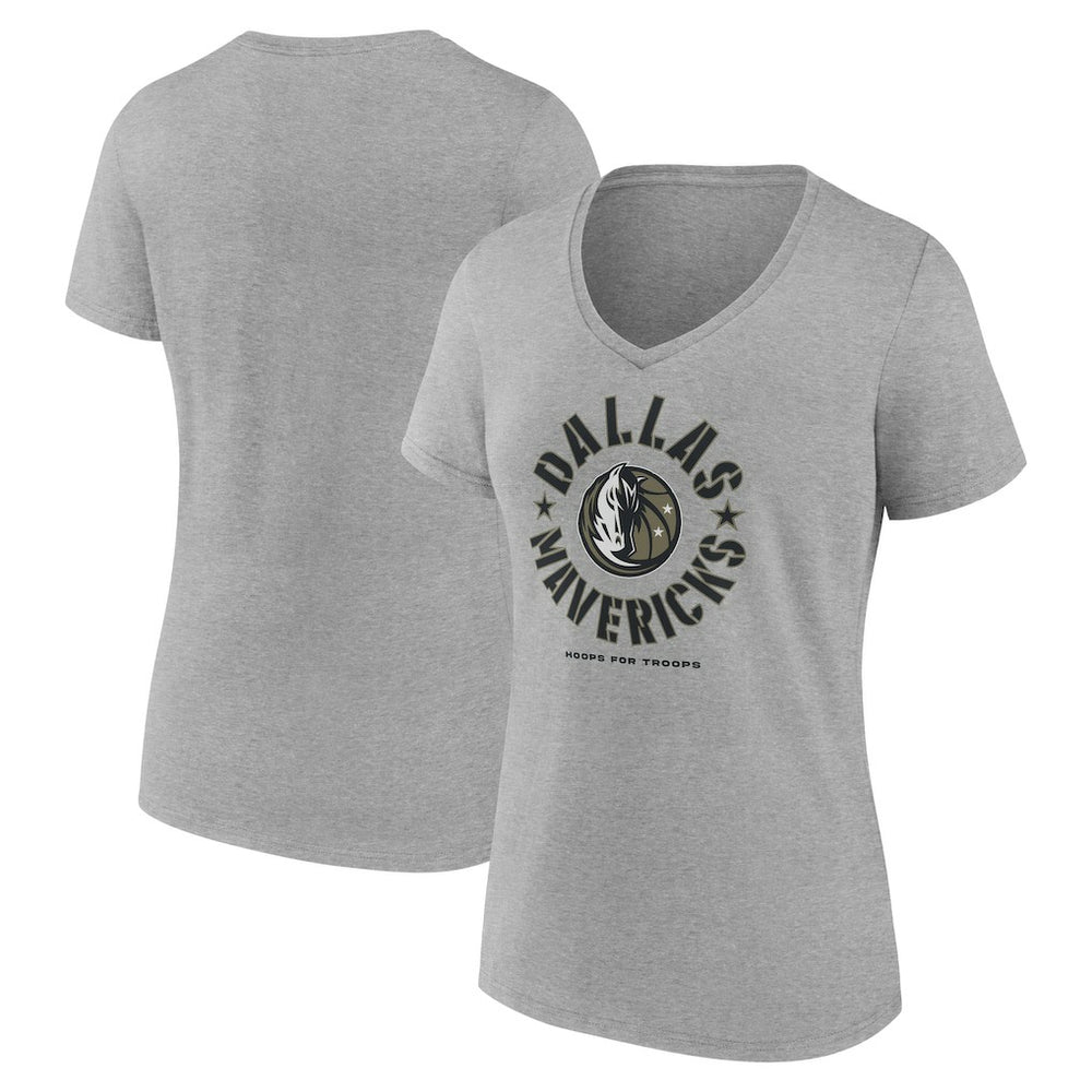 Dallas Mavericks Women's Hoops for Troops V-Neck T-Shirt Heather Gray - NBA