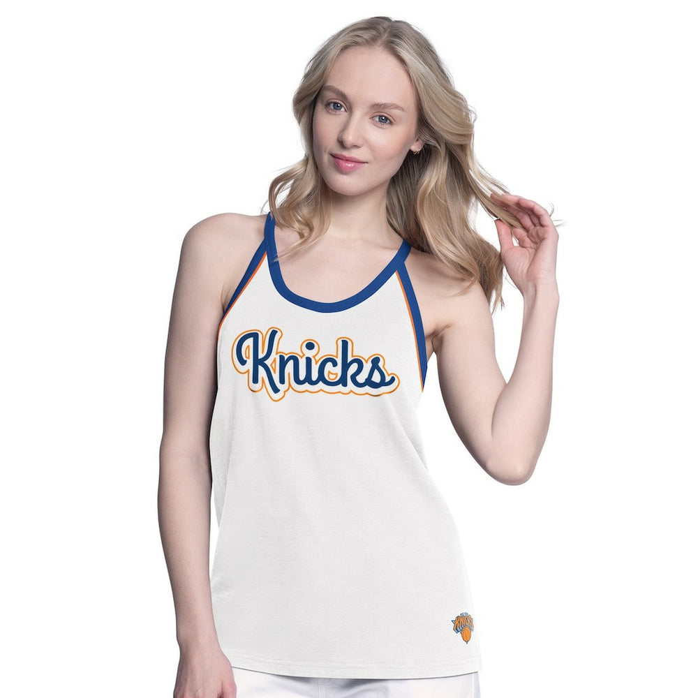 New York Knicks G-III 4Her by Carl Banks Women's Curveball Racerback Scoop Neck Slub Tank Top White - NBA